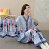 Kimono Nuevo Estilo al por Mayor Labubu Conjunto de Tres Piezas Pijamas Populares para Mujer Verano Comercio Exterior Transfronterizo Sudeste Asiático Ropa de Casa