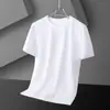 Camiseta de seda gelada de bambu de malha masculina de manga curta verão elástico ajuste fino confortável legal top casual versátil meia manga na moda