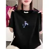 Venta de Liquidación~ Camiseta de Manga Corta Estampada de Alta Gama para Mujer, Cuello Redondo Holgado, Adelgazante y Rejuvenecedora, Top Casual a la Moda para Mamás