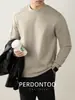 Camiseta de cuello medio alto de doble cara, peso pesado de 340 g, estilo japonés, grano fino, para hombre, elegante, casual de otoño e invierno, manga larga, color liso, sudadera