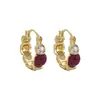 Pendientes de Aro Pequeños Rojos con Goteo de Aceite de Lujo Ligero Vintage Moda Pendientes de Gama Alta Diseño de Nicho Tendencia Orejeras de Moda