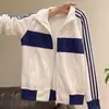 Sudadera retro moderna con cremallera, cuello alto y bloques de color de tres rayas para mujer y hombre, holgada y estilizada, chaqueta deportiva de otoño