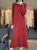 Vestido de punto 100% lana con cuello redondo para mujer, Otoño e Invierno, Nuevo, Holgado, Adelgazante, Vestido suéter, Falda base larga de línea A