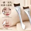Brocha para Base de Maquillaje de Doble Cabeza Cola de Pez de Media Luna Ultra Delgada Plana Sin Marcas con Rascador No Absorbe la Base Herramienta de Belleza para Maquillaje