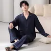 Pijama de hombre para primavera y otoño, conjunto de cárdigan de manga larga de algodón puro, talla grande, corte holgado casual, ropa de casa 100% algodón para hombre, se puede usar fuera