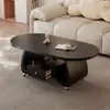 Mesa Lateral Móvil Simple de Gama Alta Lujo Ligero Moderna Ovalada de Piedra Sinterizada Sala de Estar Uso Doméstico Sensación de Gama Alta Apartamento Pequeño Mesa de Café
