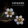 Aretes vintage de esmalte color púrpura con flor tridimensional, estilo palaciego vintage, púrpura chapado en oro rosa, aretes S925