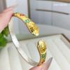 Pulsera de plata de ley 9999 para mujer, antigua, sólida, abierta, con flor de ciruelo auspiciosa, amarilla, dios de la riqueza, pulsera de oro, joyería de alta gama de moda.