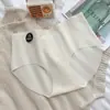 Ropa Interior de Mujer tipo Briefs de Seda de Morera 7A Antibacteriana Sin Costuras Color Sólido Cintura Media Hielo Otoño e Invierno Color Simple Morandi