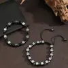 Pulsera Creativa Cuadrada de Piedra Negra Tejida a Mano de Venta Caliente Transfronteriza para Hombre Pulsera Personalizable Ajustable de Piedra de Hierro Venta al por Mayor