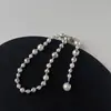 Colar de Pérolas em Metal Prateado com Gradiente de Tamanho Spliced Design de Nicho de Luxo Acessível Corrente para Suéter Corrente de Clavícula Feminina