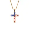 Colar Cruz Bandeira Americana de Aço Inoxidável Transfronteiriço da Amazon Cor de Óleo Bloqueio de Cor Joia de Moda Personalizada para Homens