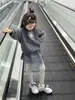 2025 Outono Novo Estilo Coreano Roupas Infantis Meninas Moletom com Capuz Desenho Animado Pulôver Calça Legging Xadrez