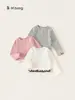 Ropa infantil Youbao, top infantil con volantes, camiseta básica de manga larga de lunares para niñas, imitación de dos piezas para niños pequeños, cuello redondo
