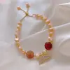 Pulsera de Perlas Barrocas Chapada en Oro Real de 14K Pulsera de Cola de Pez Microincrustada Diseño de Nicho de Ins Pulsera Ideal para Estudiantes y Mejores Amigas