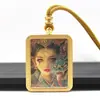 Thangka Dourado Pintado à Mão Parcial Passado e Presente Pingente Thangka Zakhilaam Colar Thangka de Aço Titânio Dez Fases