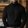 Suéter para hombre, tejido elástico europeo y americano, suéter de cuello alto a rayas verticales, camiseta básica de color liso para hombre en stock transfronterizo, talla grande