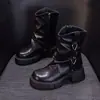 Botas Martin de Pelúcia Femininas Estilo Britânico 2026 Chegada Outono/Inverno Mais Vendidas Botas de Cano Médio para Calça Larga Botas de Algodão com Solado Grosso Emagrecedor