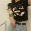 Camiseta de Manga Corta Ajustada para Mujer con Estampado de Dibujos Animados y Anime Americano Verano 2026 Nuevo Top Corto Ajustado Retro