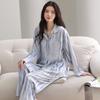 2025 Pijamas Nuevos para Mujer Primavera y Otoño Algodón Puro Gris Azul Sencillo Tie-Dye Cárdigan Conjunto de Ropa para el Hogar de Otoño e Invierno