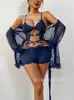 Lencería sexy nueva transfronteriza, body de camisola sensual con encaje hueco y detalles de diamantes para mujer, conjunto de pijama y bata, venta al por mayor