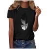 Exclusiva Transfronteriza de Amazon Camiseta de Algodón Poliéster CVC con Estampado de Libélula Pluma Holgada para Mujer Estilo Europeo y Americano Manga Corta Artículo Popular Transfronterizo