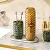 Copo de Lavar Escova de Dentes para Casal Doméstico Luxo Acessível Copo de Enxaguante Bucal para Dormitório Estudantil Padrão de Diamante Copo de Armazenamento de Pasta de Dente e Escova de Dentes