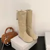 Botas slouch de fondo plano forradas de polar para personas bajas, botas altas arrugadas, botas de nieve de suela blanda, plegables en dos direcciones, botas de algodón engrosadas para mujer