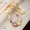 Conjunto de Colar e Pulseira de Concha de Abalone Feminino Usado, Corrente para Suéter Versátil da Moda de Luxo Leve, Colar de Luxo Leve de Alta Qualidade