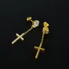 Brincos de Prata Esterlina S925 Europeus e Americanos Transfronteiriços com Cruz Inlaid de Moissanita e Franjas, Brincos de Estilo Fashion, Feitos Sob Medida
