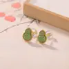 Yi Lu Yin Prata Esterlina S925 Jade Hetian Jaspe Jade de Água Clara Cabaça Brincos Stud Brincos Novo Estilo Chinês Temperamento Ganchos de Orelha Ornamentos de Orelha