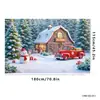 Tela de fondo navideño en stock, lista para enviar, con impresiones de alta definición de Papá Noel, muñecos de nieve y renos, perfecta para decoraciones navideñas