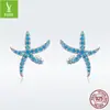 Pendientes de Estrella de Mar con Diamante Azul de Moda Plateados Estilo Coreano Fresco para Mujer Pendientes de Plata de Ley s925 Marinos BSE136