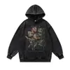 Moletom com Capuz Americano Retro Transfronteiriço High Street Hip-Hop Oversize Solto Lavado Desgastado Pesado 480g Jaqueta