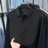 Camisa polo air-layer nova para homens, outono de 2026, camiseta casual de manga longa de cor sólida de alta qualidade com gola de lapela para homens