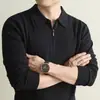 Suéter de punto grueso con media cremallera estilo Old Money para hombres de mediana edad, Casual de negocios, Color liso, Engrosado, Nueva prenda base cálida Otoño-Invierno