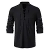Comercio Exterior Transfronterizo de Amazon Camisa Casual para Hombre Retro Americano Holgada con Cordones de Algodón y Lino Moderna con Cuello Mao de Manga Larga