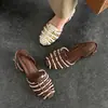 Sandálias Tecidas de Couro Bovino de Primeira Camada com Costas Abertas para Mulheres, Novo Estilo de Verão Sandálias de Couro Genuíno com Salto Baixo, Sandálias Femininas de Salto Médio Tamanho 40