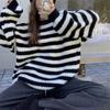 Suéter Pulôver Listrado Espesso 2025 para Estudantes do Sexo Feminino Outono e Inverno Roupa Externa Estilo Preguiçoso Suéter Oversized de Gola Redonda Top Feminino