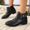 Botas Femininas Curtas de Couro Wish com Fivela Nova Europeia e Americana de Salto Grosso Botas Martin Finas Atacado Grande Tamanho Plus