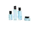 Conjunto quadrado de skincare com padrão de ondas em estoque, frascos de vidro, 30-120ml, frascos transparentes para loção, potes de creme de 30g/50g