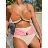 Conjunto de Bikini Sexy Nuevo Dividido Europeo y Americano para Mujer 2025 Chapado en Oro Combinación de Colores Redondos Cintura Alta Transfronterizo Lazada