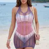 Venta al por mayor de fabricante vestido sexy de tiras de malla europeo y americano, salida de baño bikini playera para vacaciones, salida de baño calada
