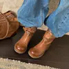 Botas Martin de cuero lavado de primera capa para mujer, botas de motociclista, nuevo estilo otoño/invierno, punta redonda, tacón medio, con hebilla, botas de media pantorrilla
