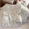 Nuevo cárdigan de manga larga y pantalón largo para primavera y otoño con cuello de muñeca para niñas, conjunto de pijama rosa para niños mayores