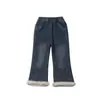Jeans con Forro de Polar para Niñas Otoño e Invierno 2025 Nuevo Atuendo de Invierno Infantil Elegante Pantalones Acampanados con Brillantes Súper Lindos