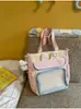 Mochila Nueva para Niña Patchwork de Lunares Azul Claro y Crema con Orejas de Conejo y Lazo, Mochila Estudiantil Estilo Chica Suave