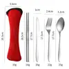 Juego de Cubiertos Portátil de Acero Inoxidable para Cuchillo, Tenedor, Cuchara y Palillos, 5 Piezas para Estudiantes, Picnic al Aire Libre, Viaje, con Logo Imprimible