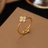 Joyería Vintage de Acero Inoxidable Oro de 18K Acero Titanio Anillo Abierto No se Desvanece Nicho para Mujer Sensación de Alta Gama