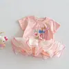 Vestido Camiseta con Lazo para Niña 2026 Nuevo Verano Estilo Coreano Vestido de Malla Estampado Vestido de Moda para Niños